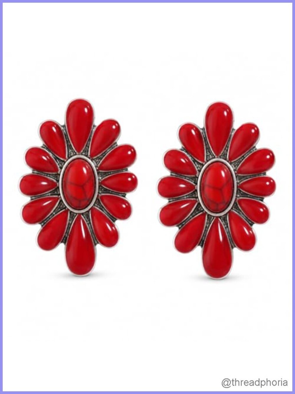 Western Floral Statement Stud Earrings Alloy Boho Cowgirl Oval